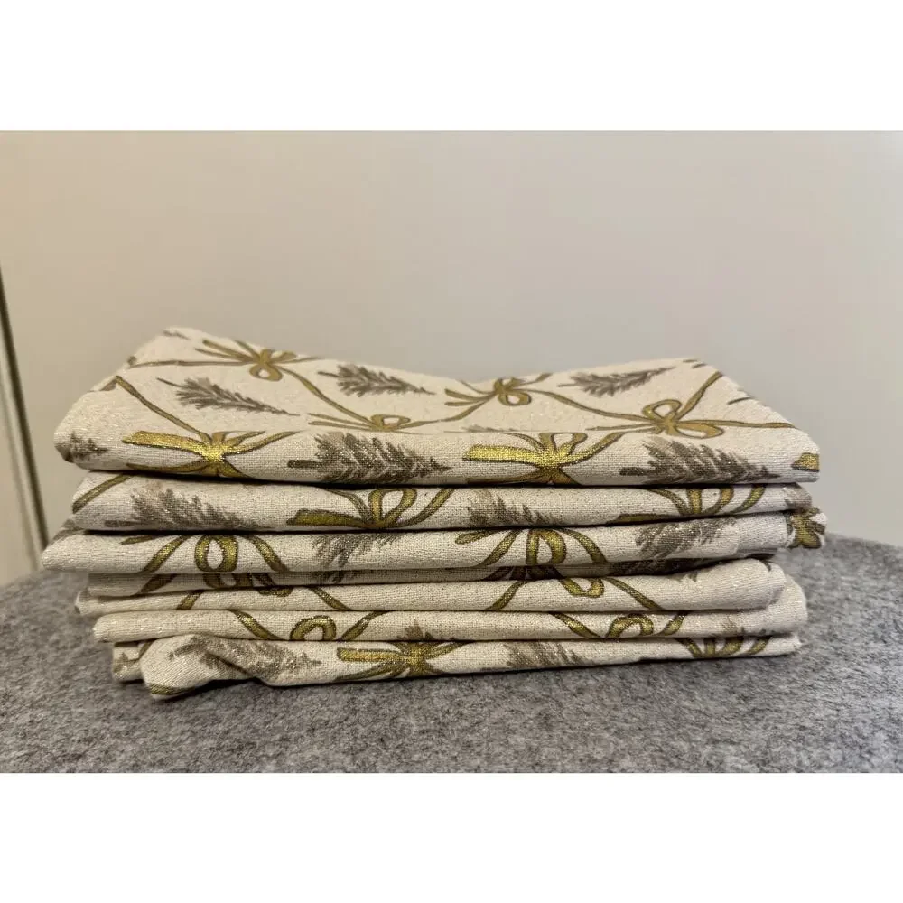Rachel Ashwell Shabby Chic Christmas Napkins Set 6 +1 Gold Trees Bows